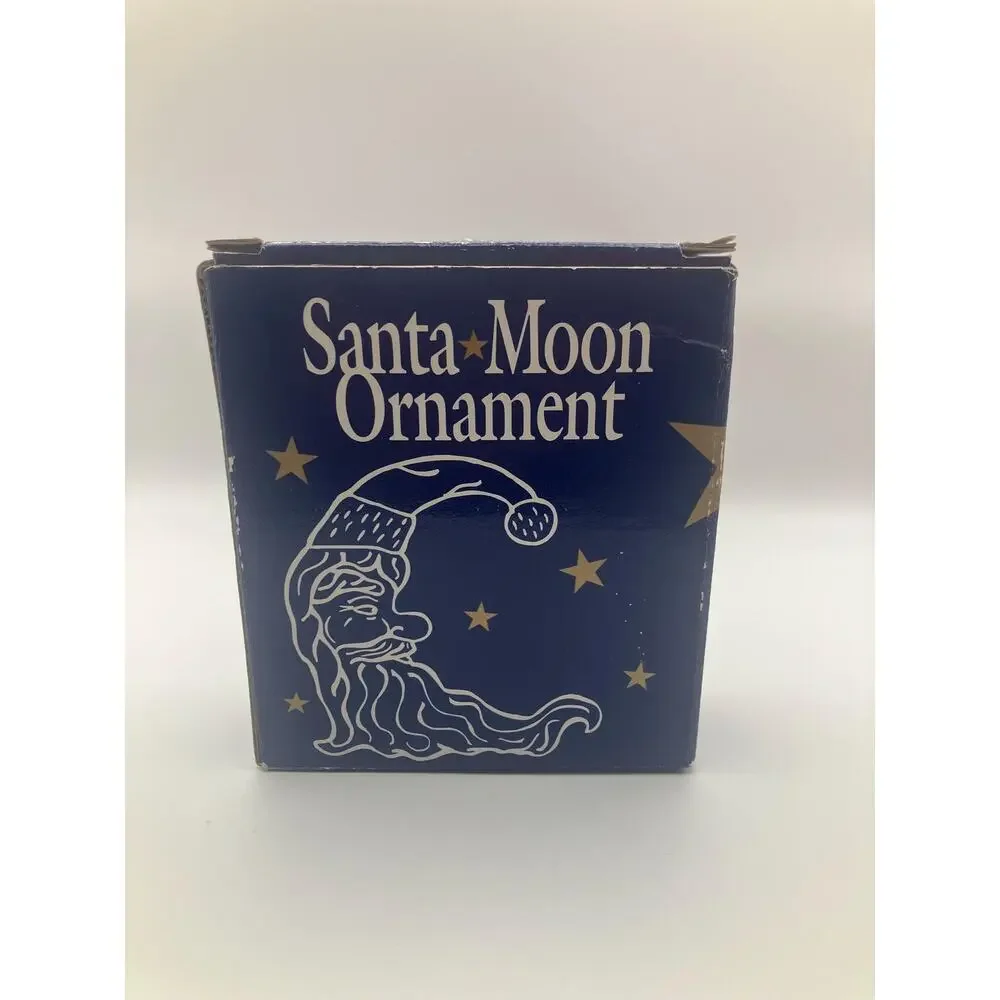 Vintage Santa Moon Christmas Ornament Crescent Ceramic Porcelain Holiday Decor